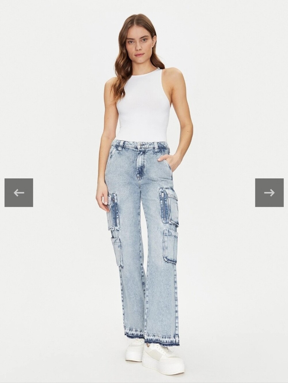 Guess ECO Kori High Waist Pants Denim Cargo Jeans Vintage Palazzo Mid Logo